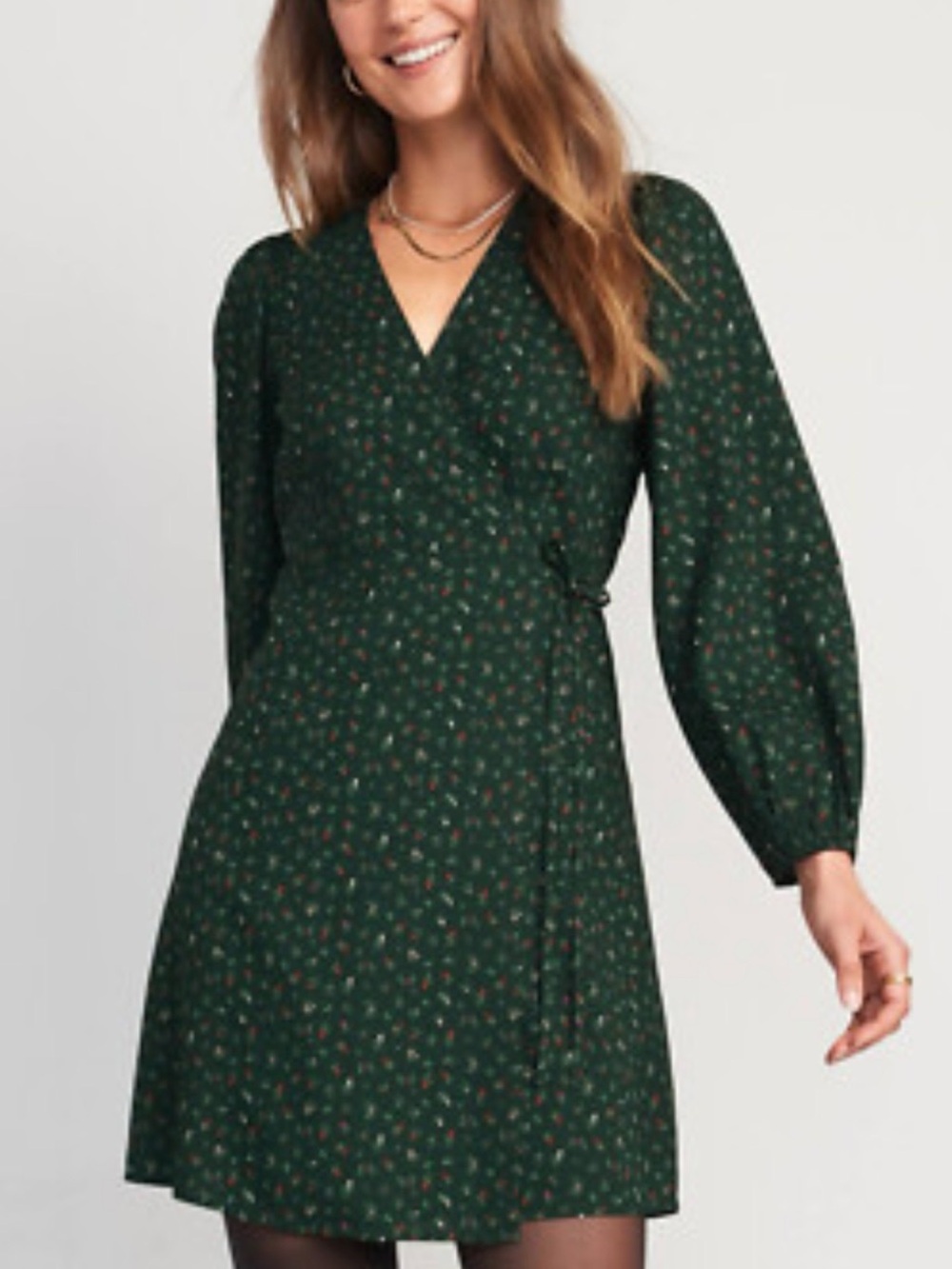 Old Navy Dark Green Floral Wrap Dress - Picture 1 of 8